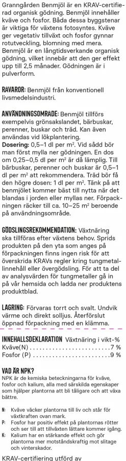 Benmjöl Granngården KRAV 1kg