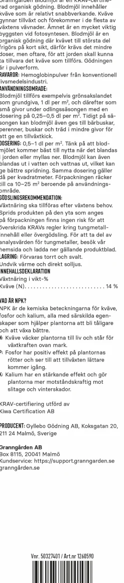 Blodmjöl Granngården KRAV 500g