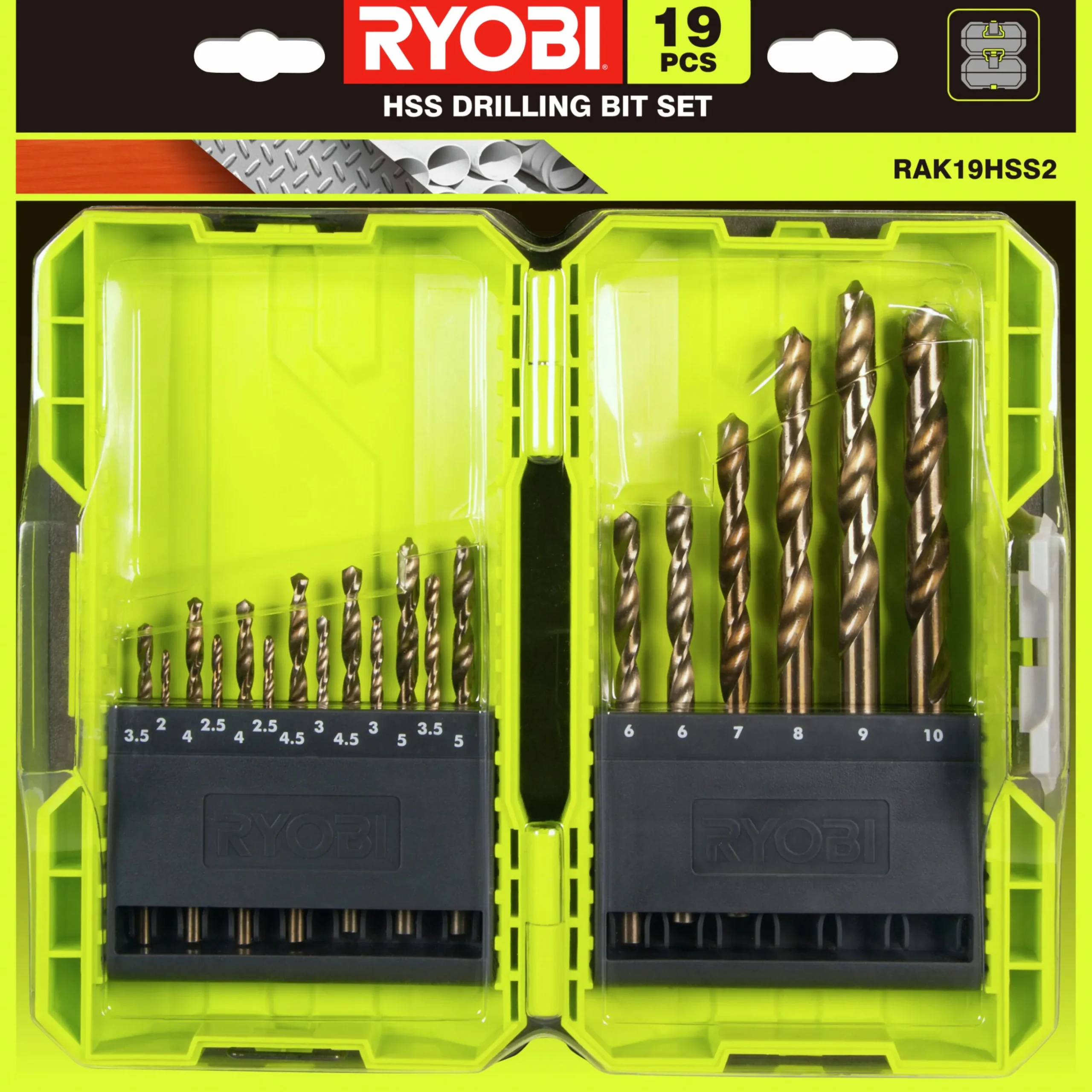 Borrset Ryobi HSS Titan RAK19HSS2 18 delar