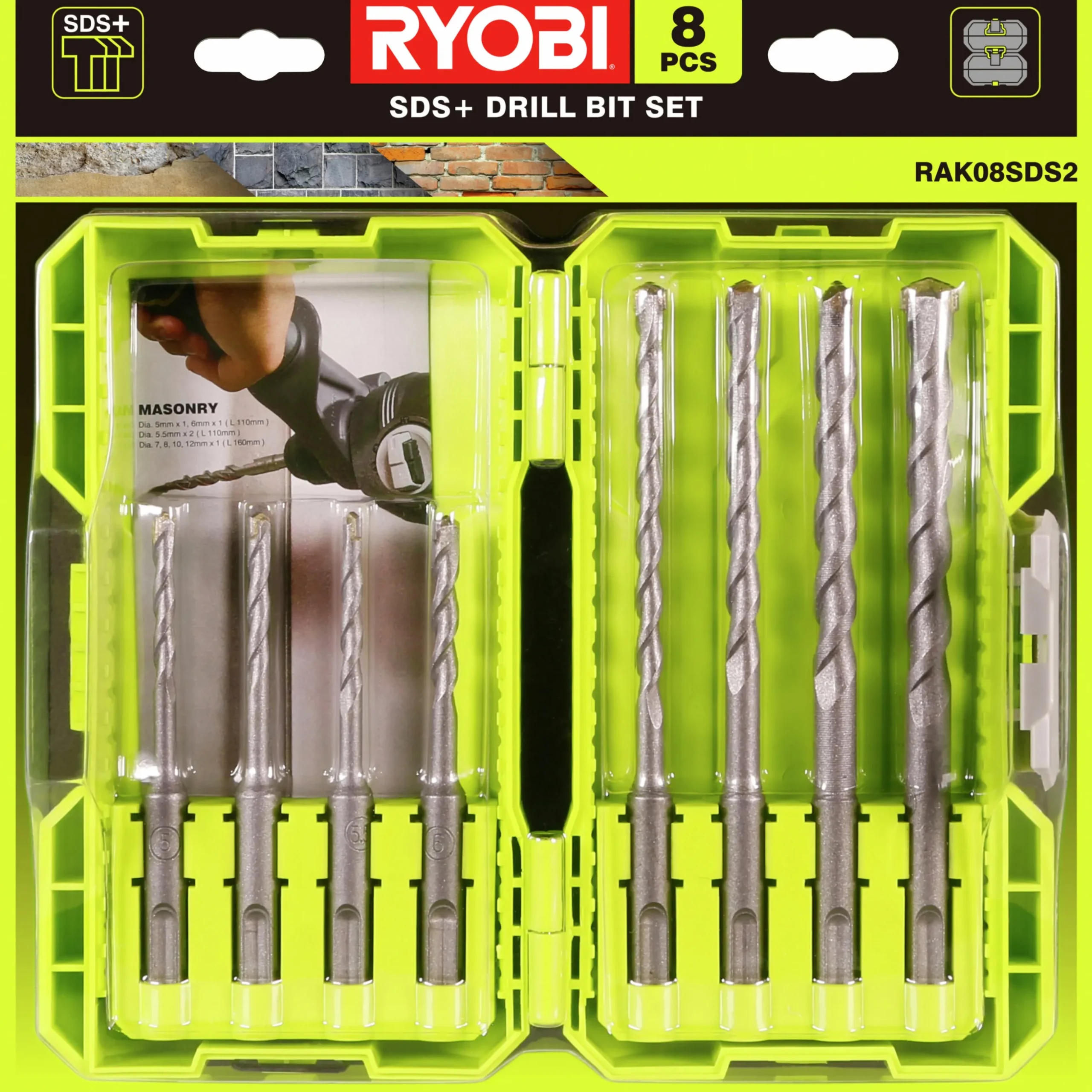 Borrset Ryobi SDS RAK08SDS2 8 delar