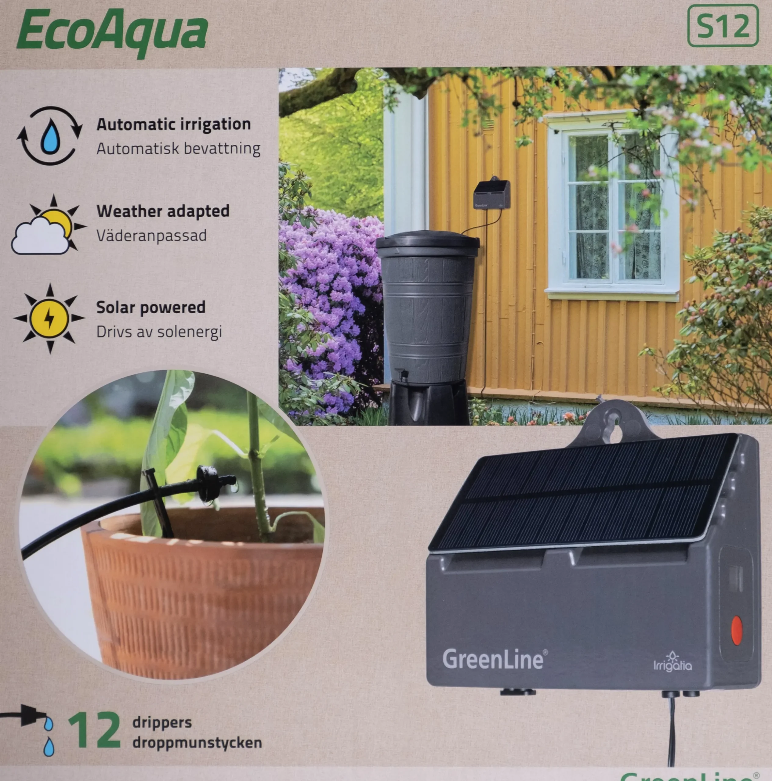 Droppbevattningssystem EcoAqua S12 Solcell 12 munstycken