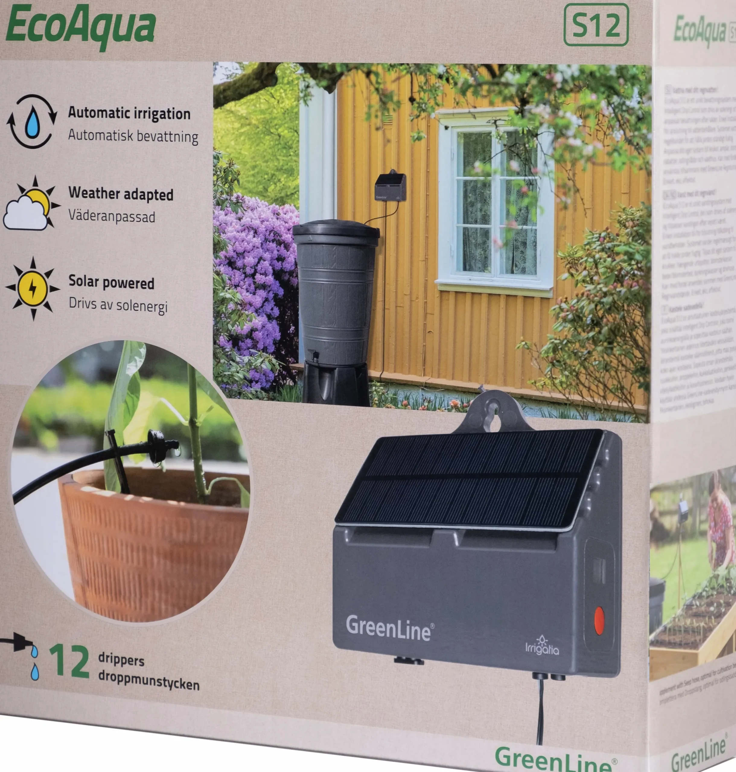 Droppbevattningssystem EcoAqua S12 Solcell 12 munstycken