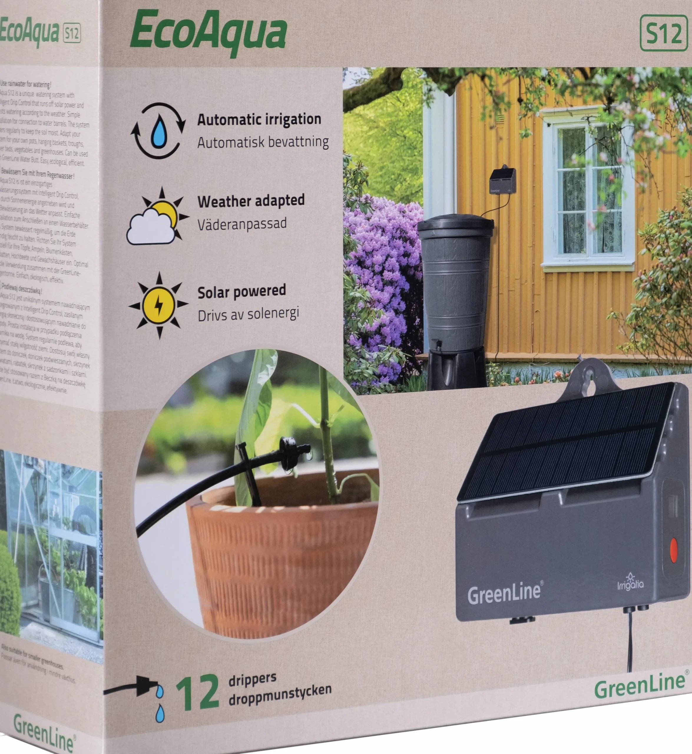 Droppbevattningssystem EcoAqua S12 Solcell 12 munstycken