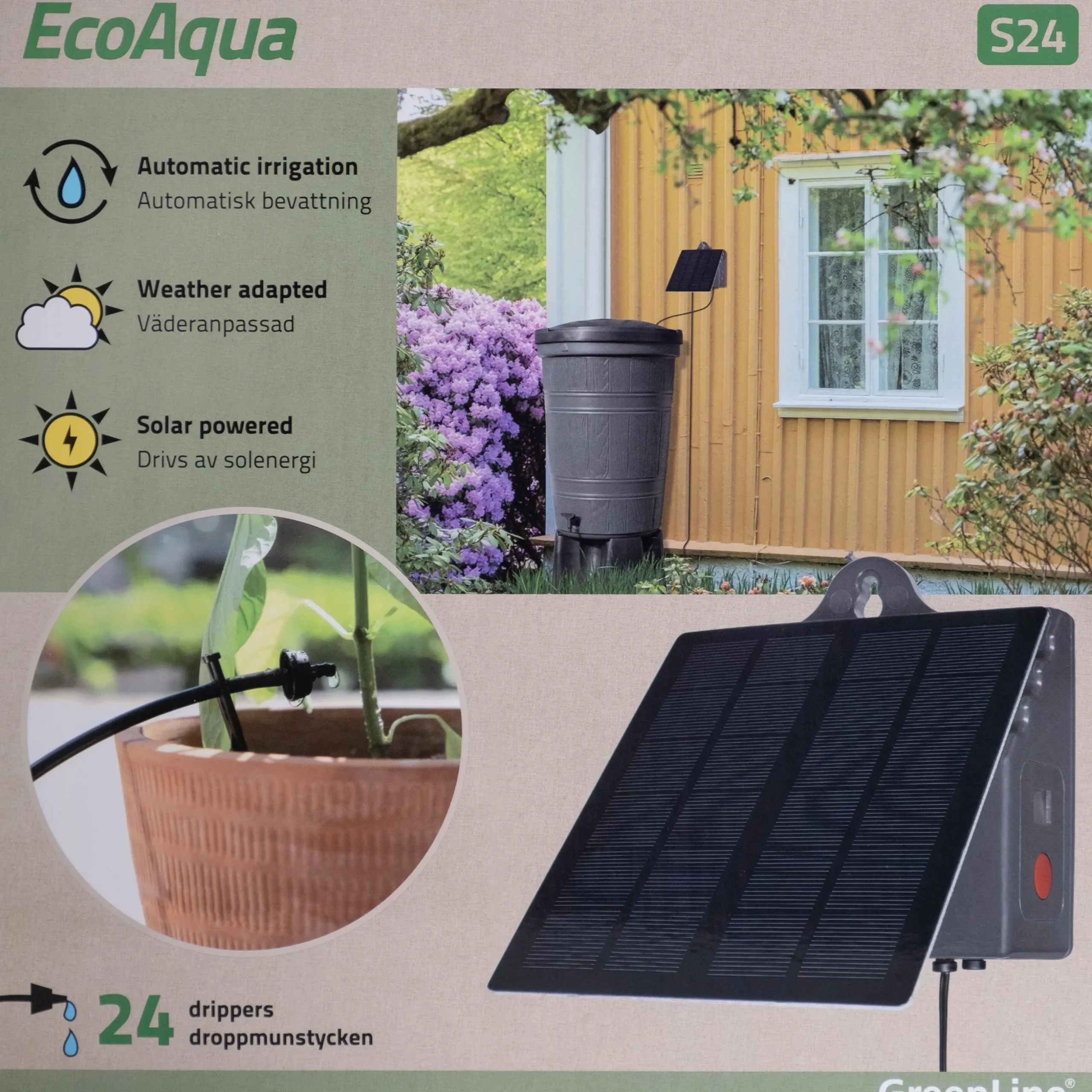 Droppbevattningssystem EcoAqua S24 Solcell 24 munstycken