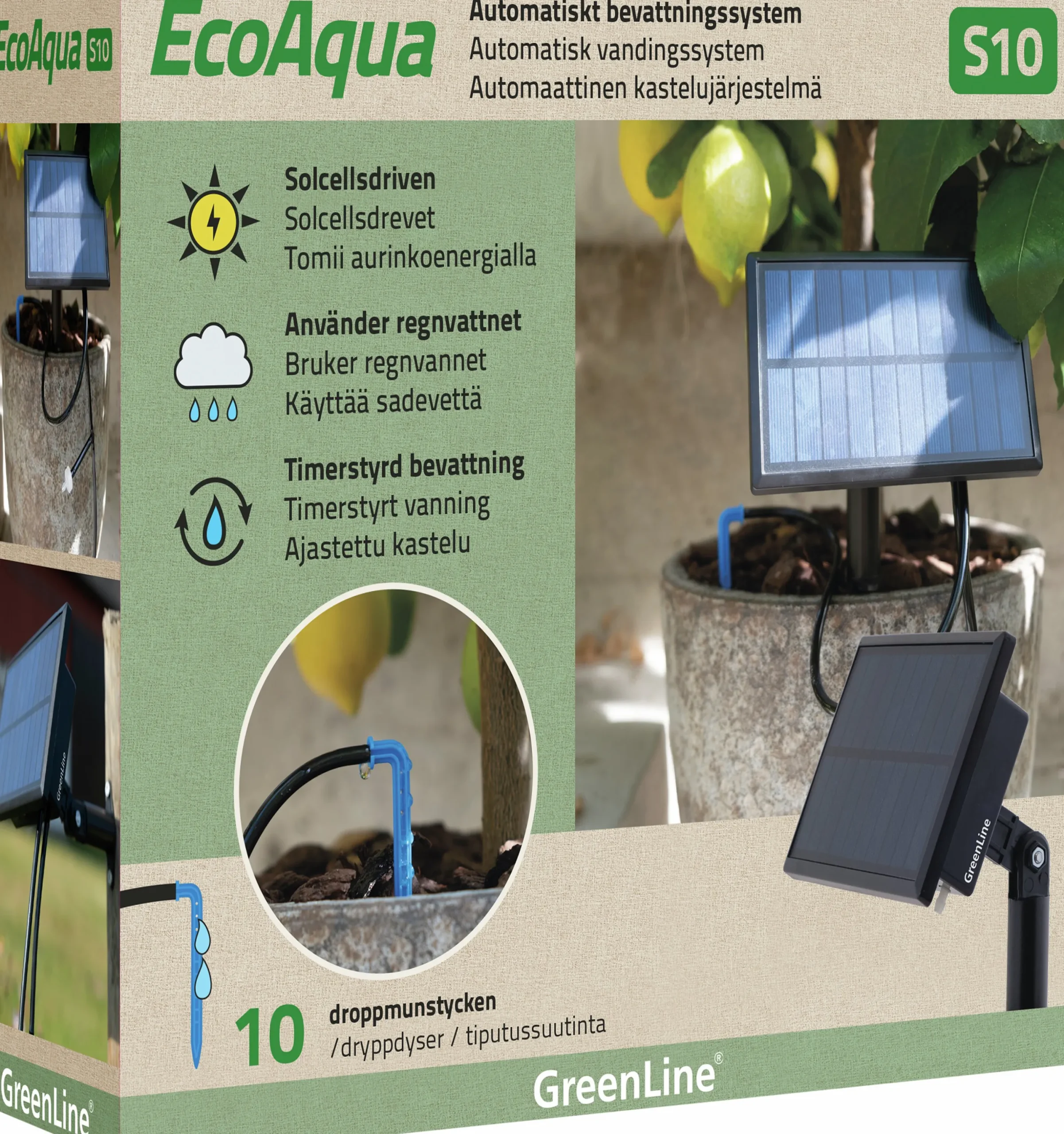 Droppbevattningssystem EcoAqua S10 Solcell 10 munstycken