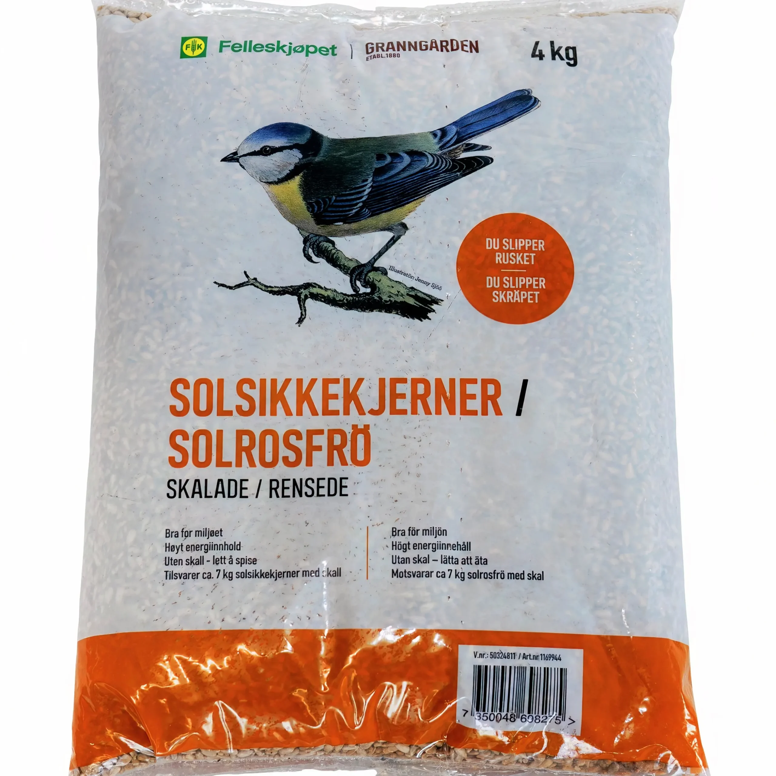 Fågelmat Granngården Solrosfrö Skalade 4kg