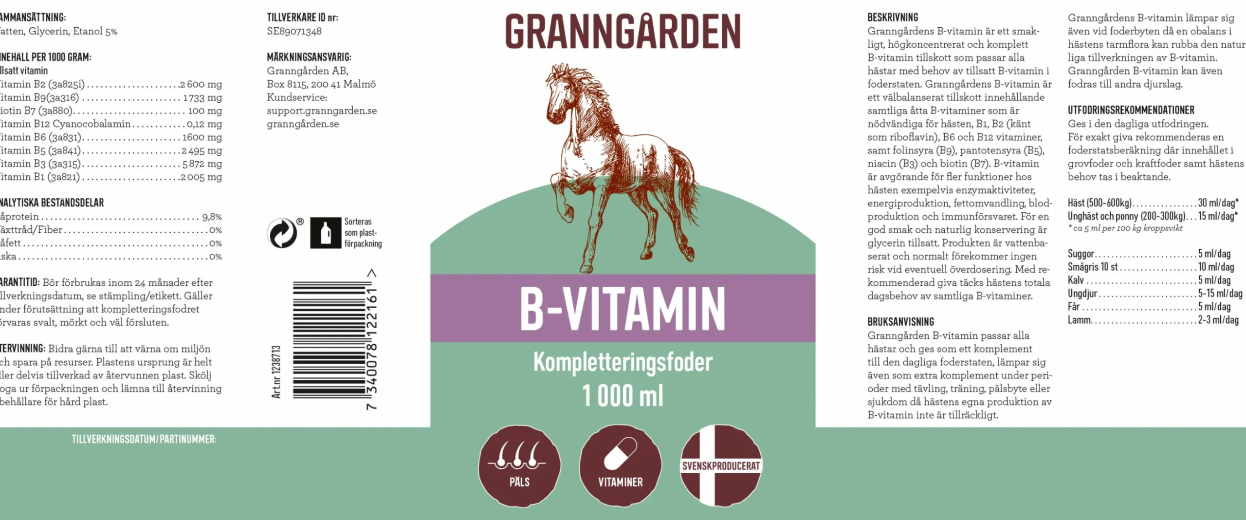 Fodertillskott Granngården B-Vitamin 1000ml