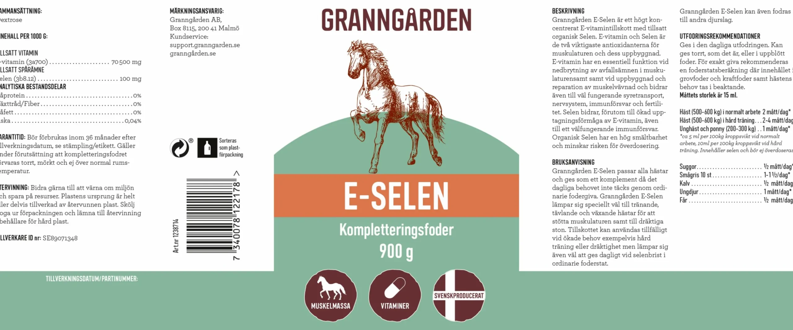 Fodertillskott Granngården E-Selen 900g
