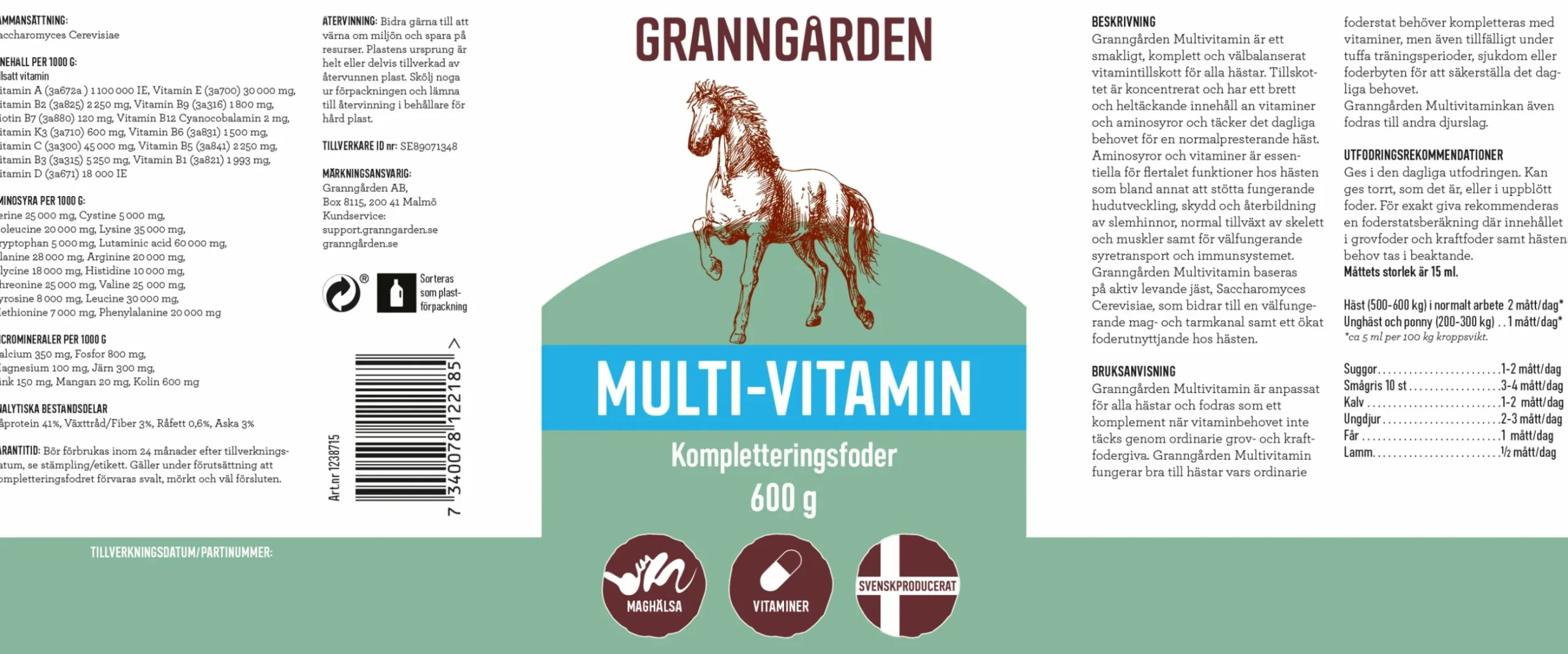 Fodertillskott Granngården Multivitamin 600g