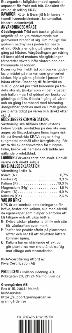 Frukt- & Bärgödsel Granngården KRAV 900g