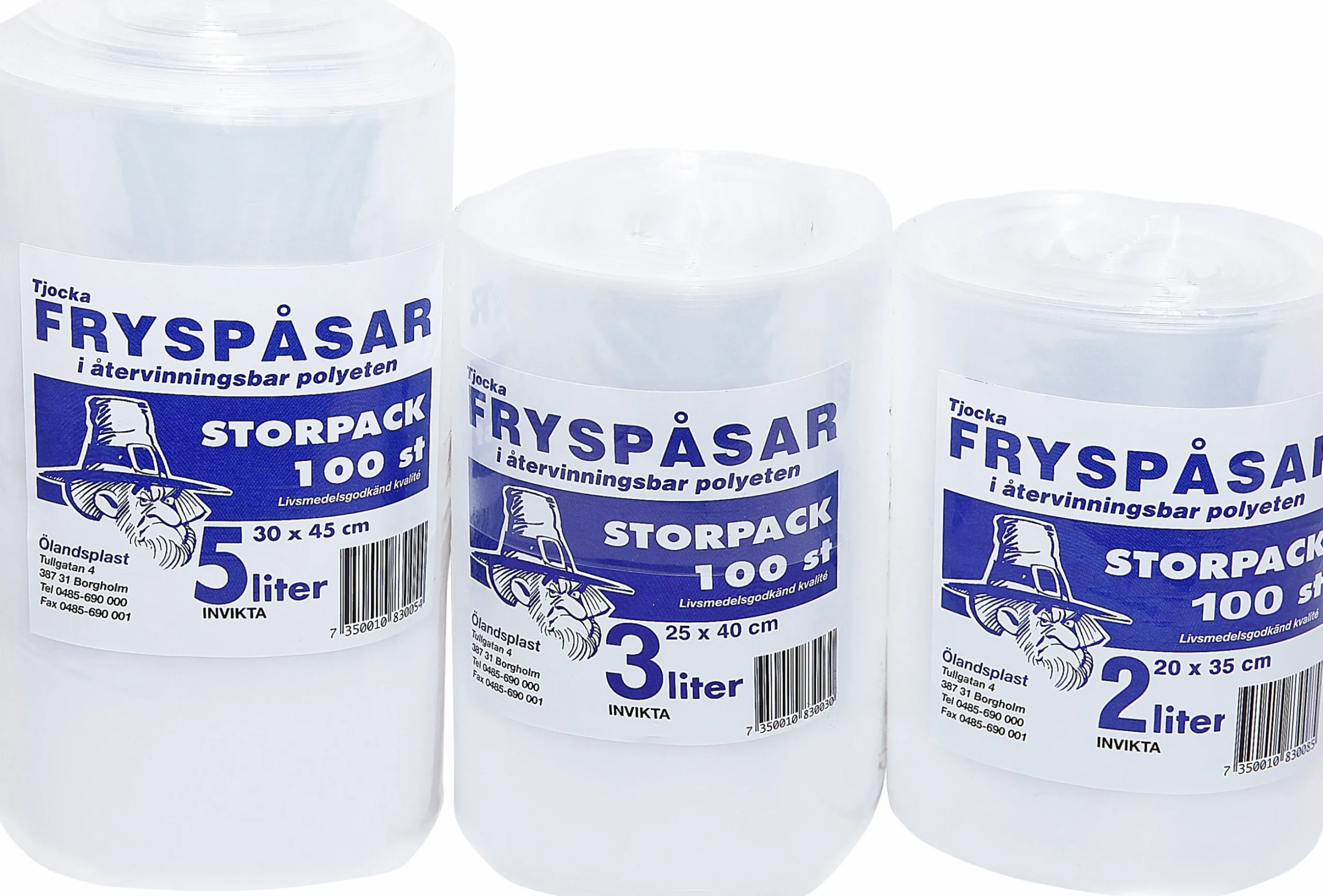 Fryspåsar Ölandsplast sidoinvikta 3L 25x40cm 100-p