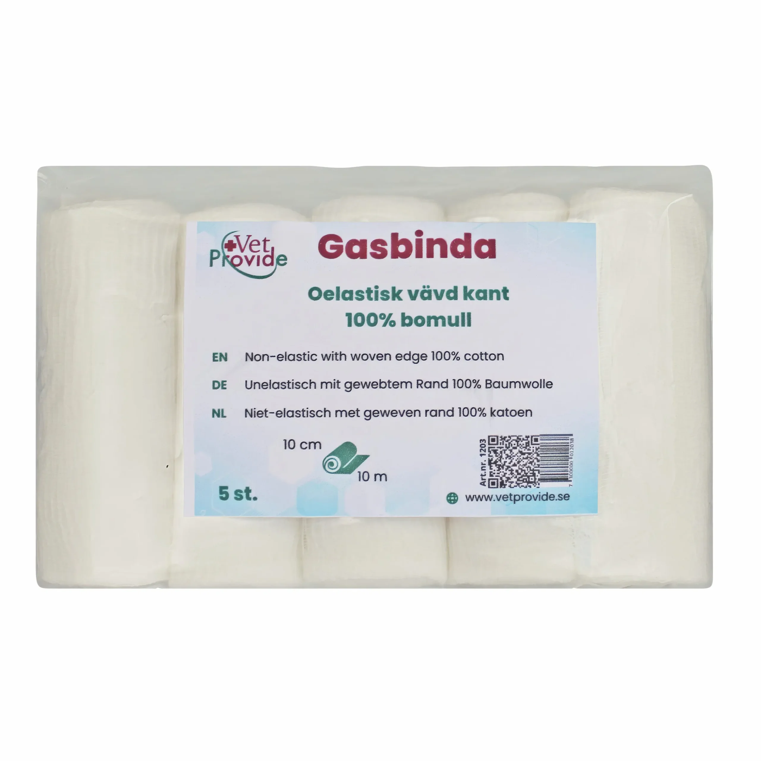 Gasbinda VetProvide Oelastisk 10cmx10m Vit 5-p