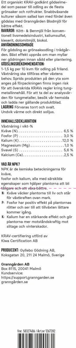 Grönsaksgödsel Granngården KRAV 900g