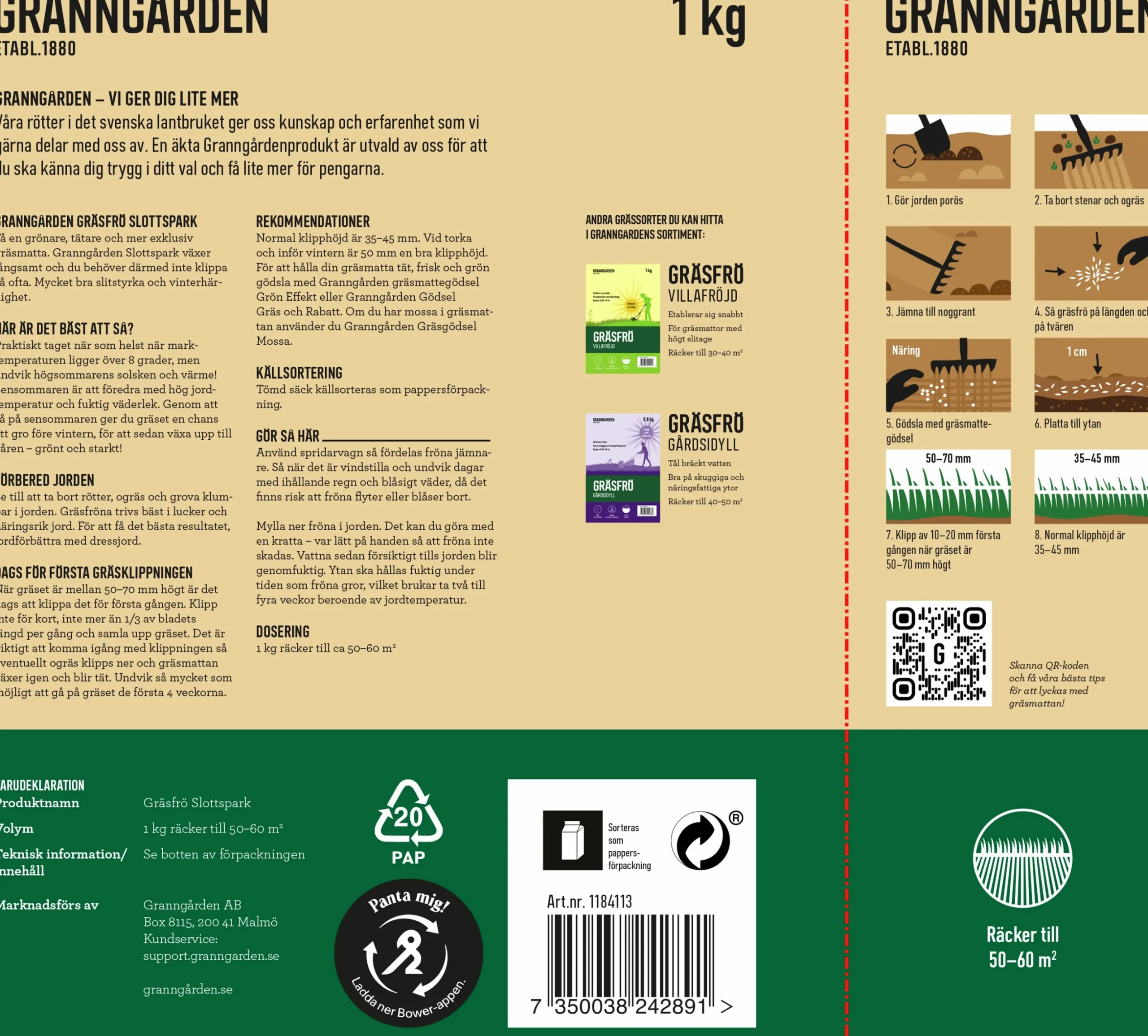 Gräsfrö Granngården Slottspark 1kg