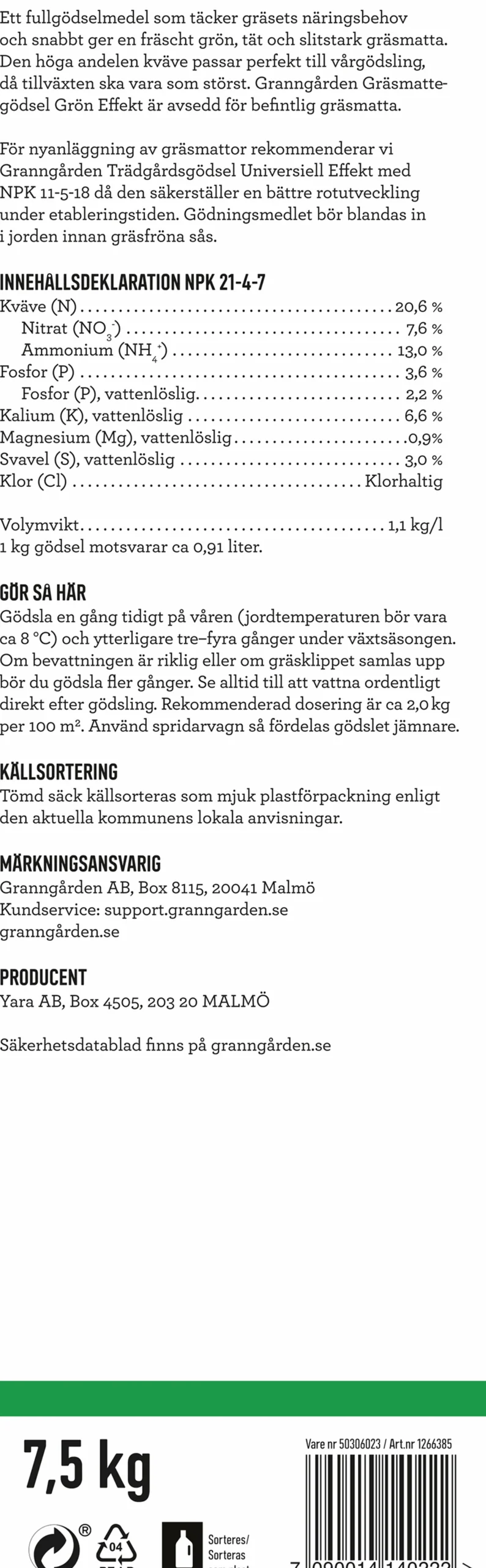 Gräsgödsel 21-4-7 7,5kg