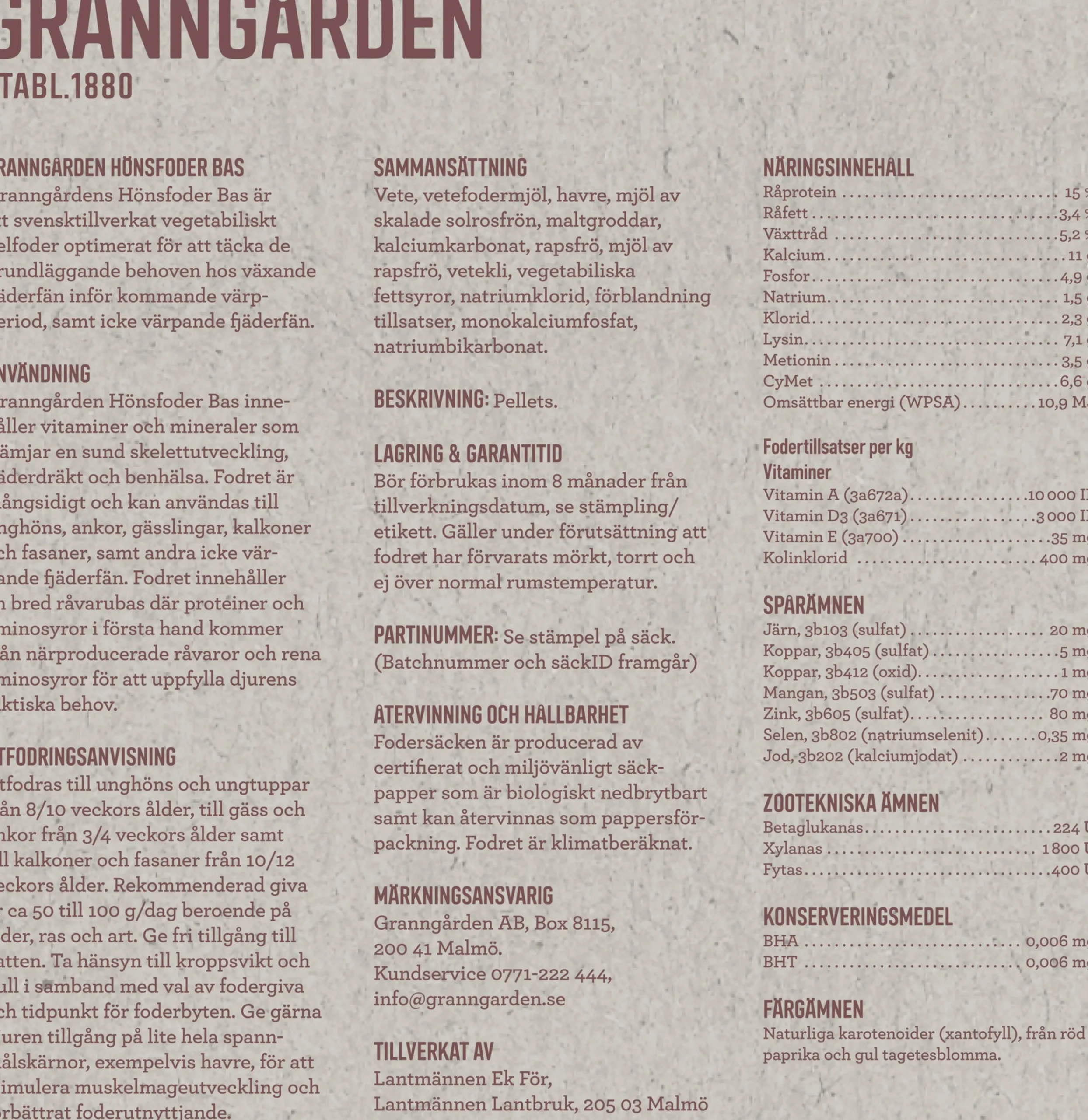 Hönsfoder Granngården Bas Pellets 20kg