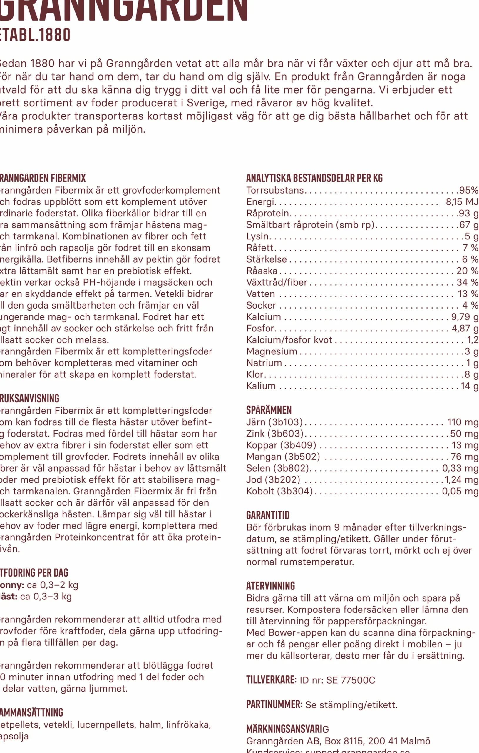 Hästfoder Granngården Fibermix 15kg