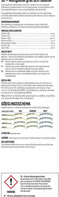 Höstgödsel Granngården Gräs & Rabatter 12kg