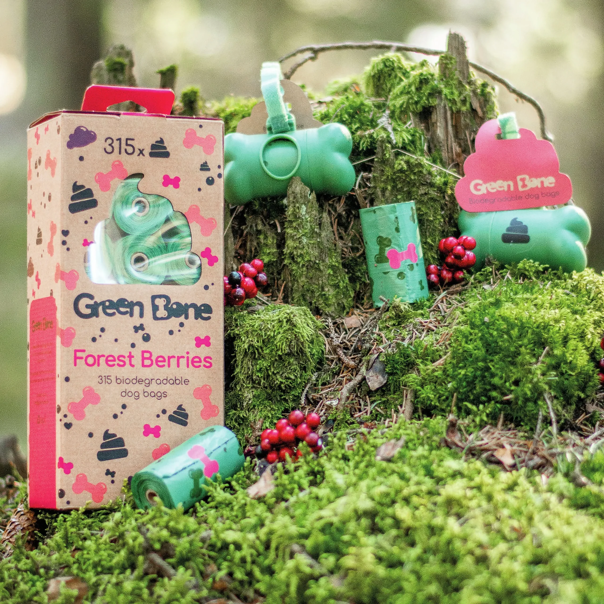 Hundbajspåsar Green Bone Forest Berries 8 rullar/120 påsar