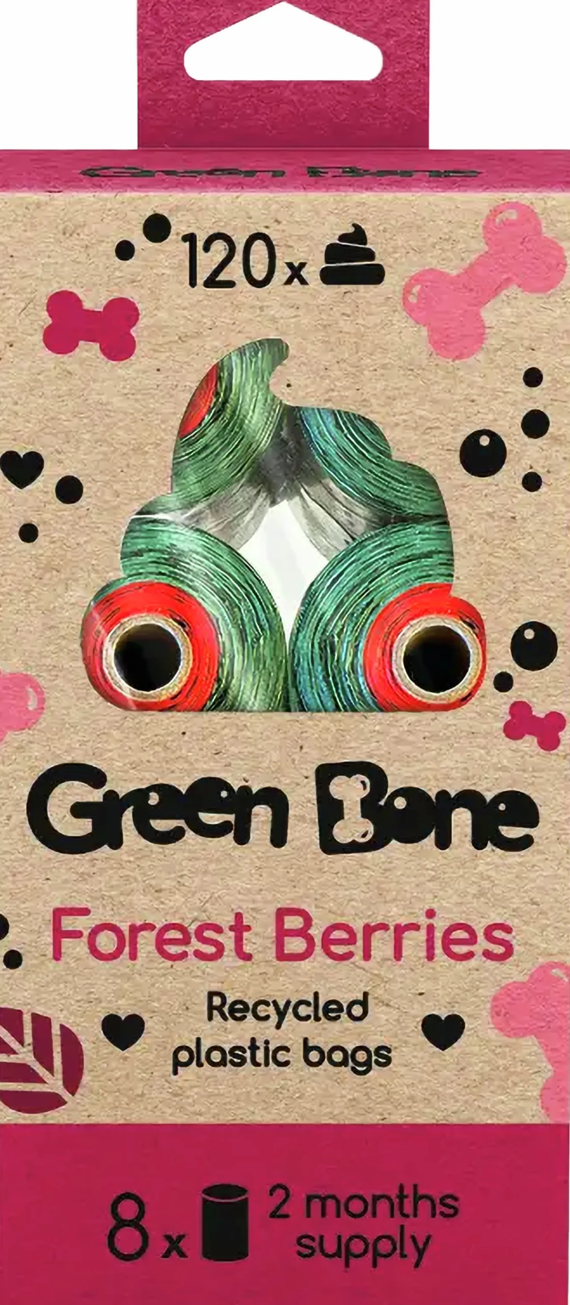 Hundbajspåsar Green Bone Forest Berries 8 rullar/120 påsar