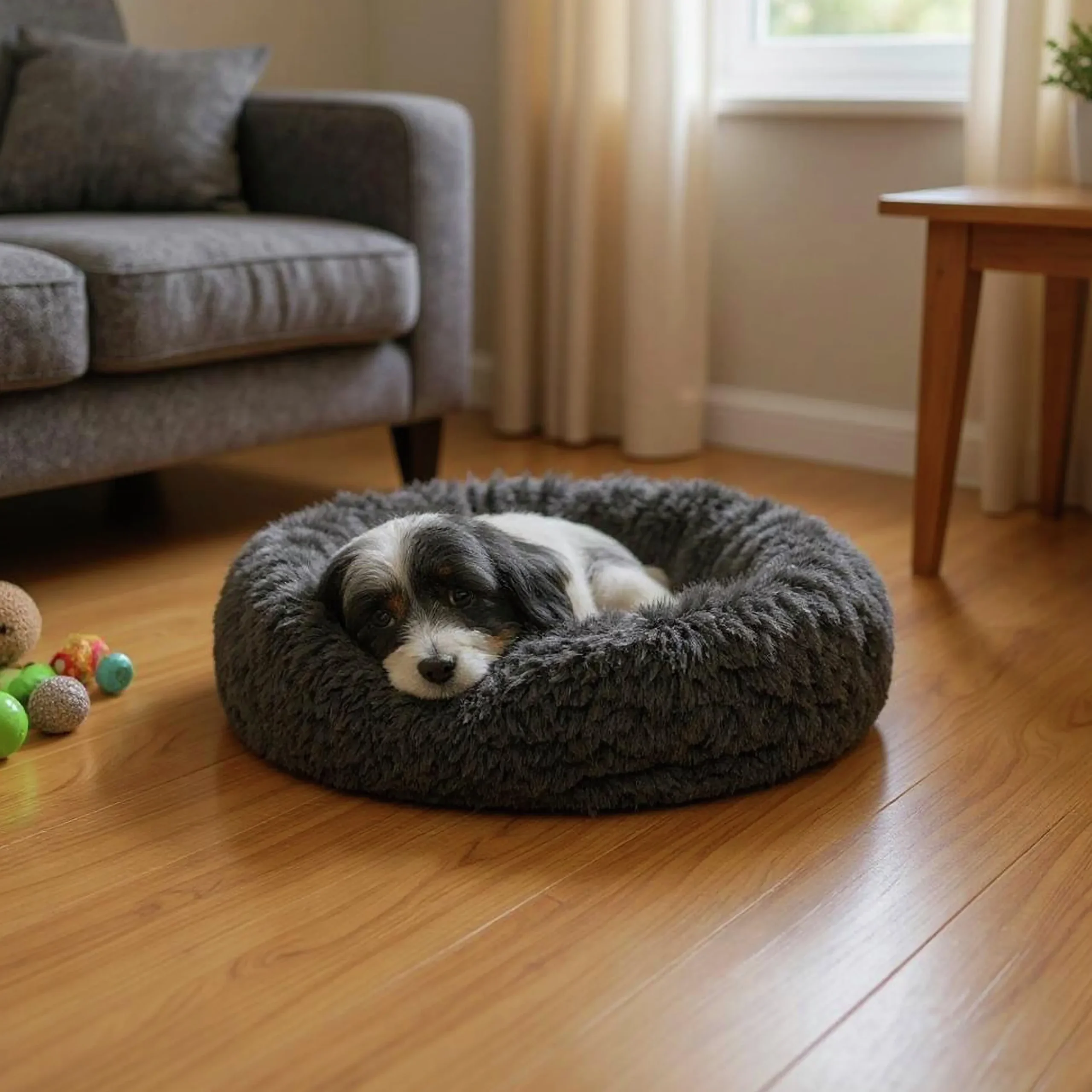 Hundbädd Hunter Loppa Donut Fluffig Antracitgrå 50cm