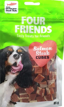 Hundgodis Four Friends Salmon Steak Cubes 100g
