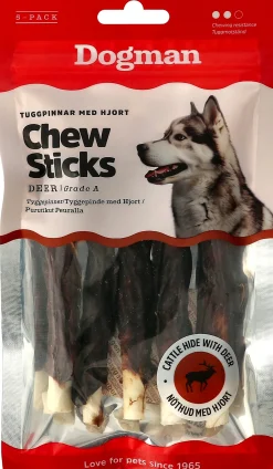 Hundtugg Dogman Tuggpinnar med Hjort S 12,5cm 5-p