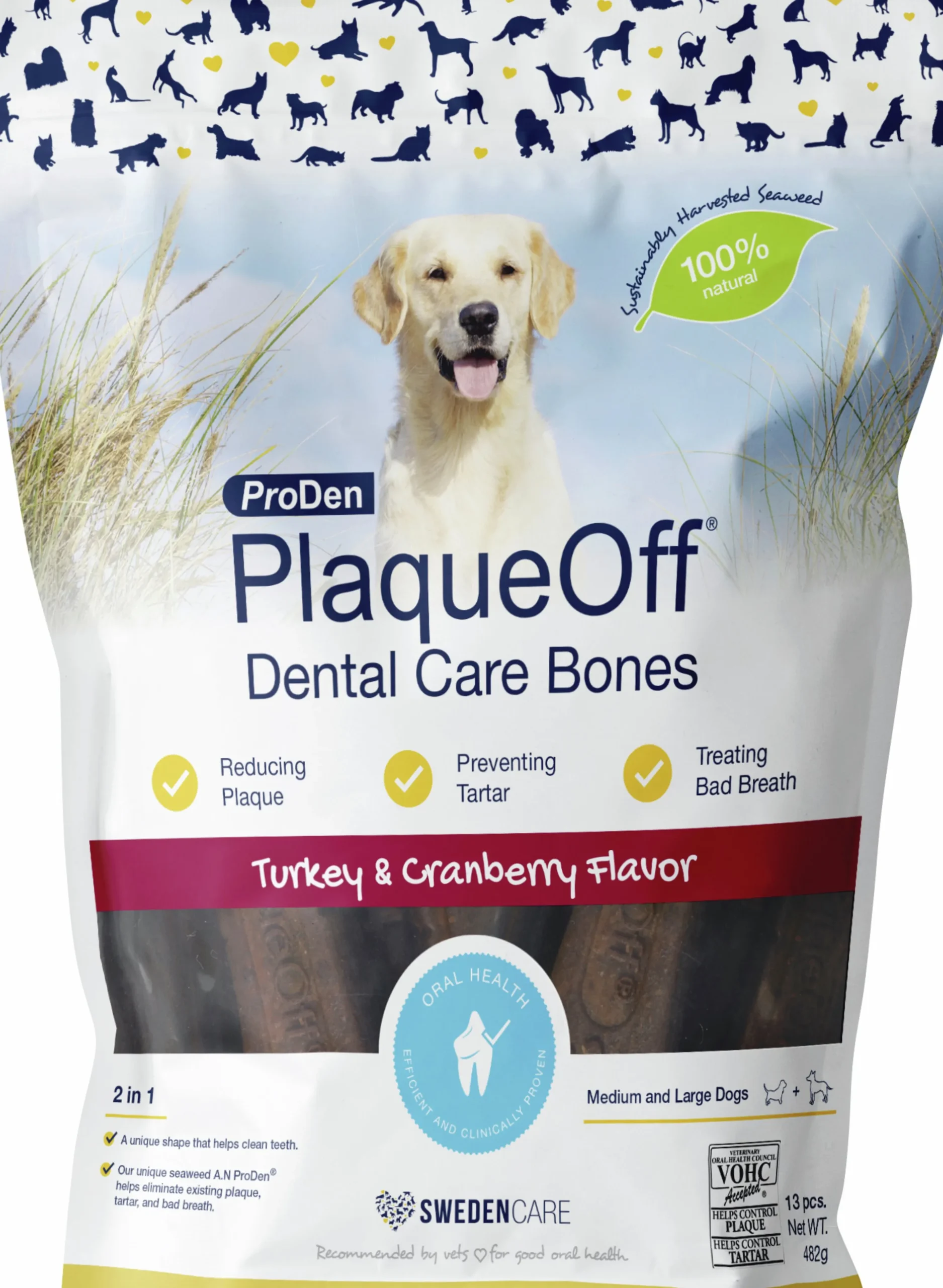 Hundtugg PlaqueOff Dental Bones Turkey/Cranberry 482g 13-p