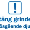Infoskylt 'Stäng grinden lösgående djur' plast vit/blå 210x150mm
