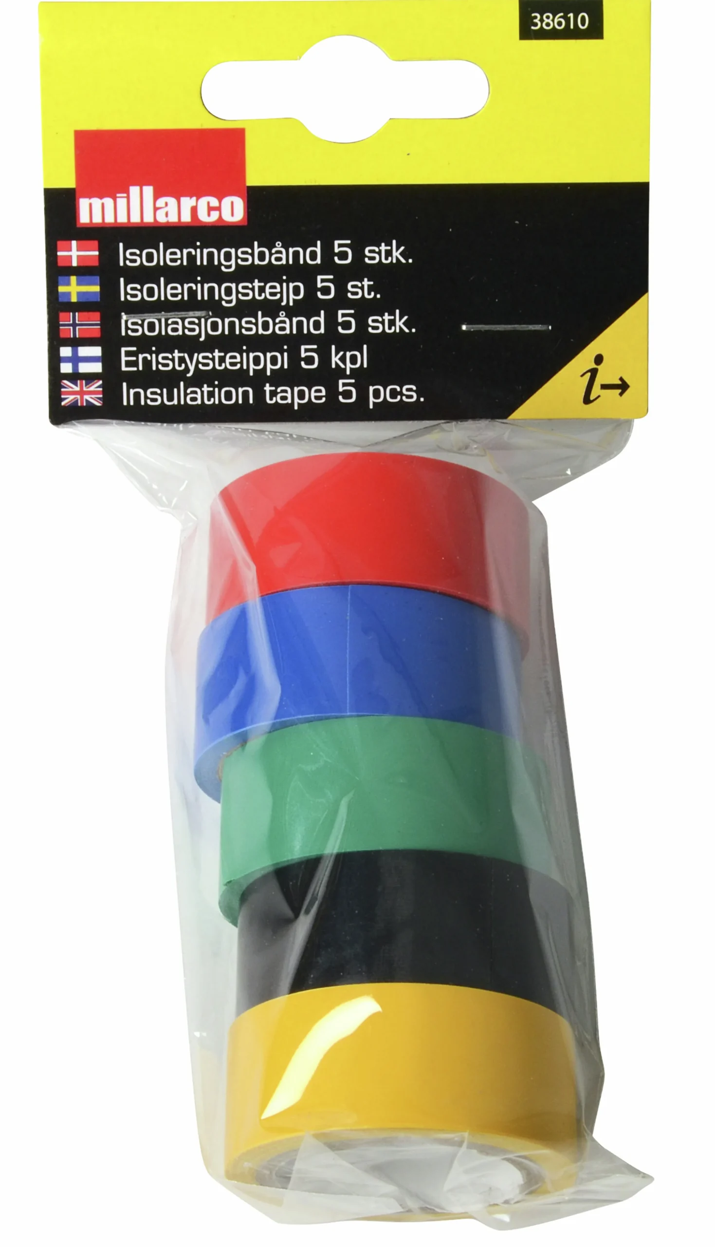 Isoleringstejp Millarco WorkIT färgmix 19mm x 3,6m 5-p