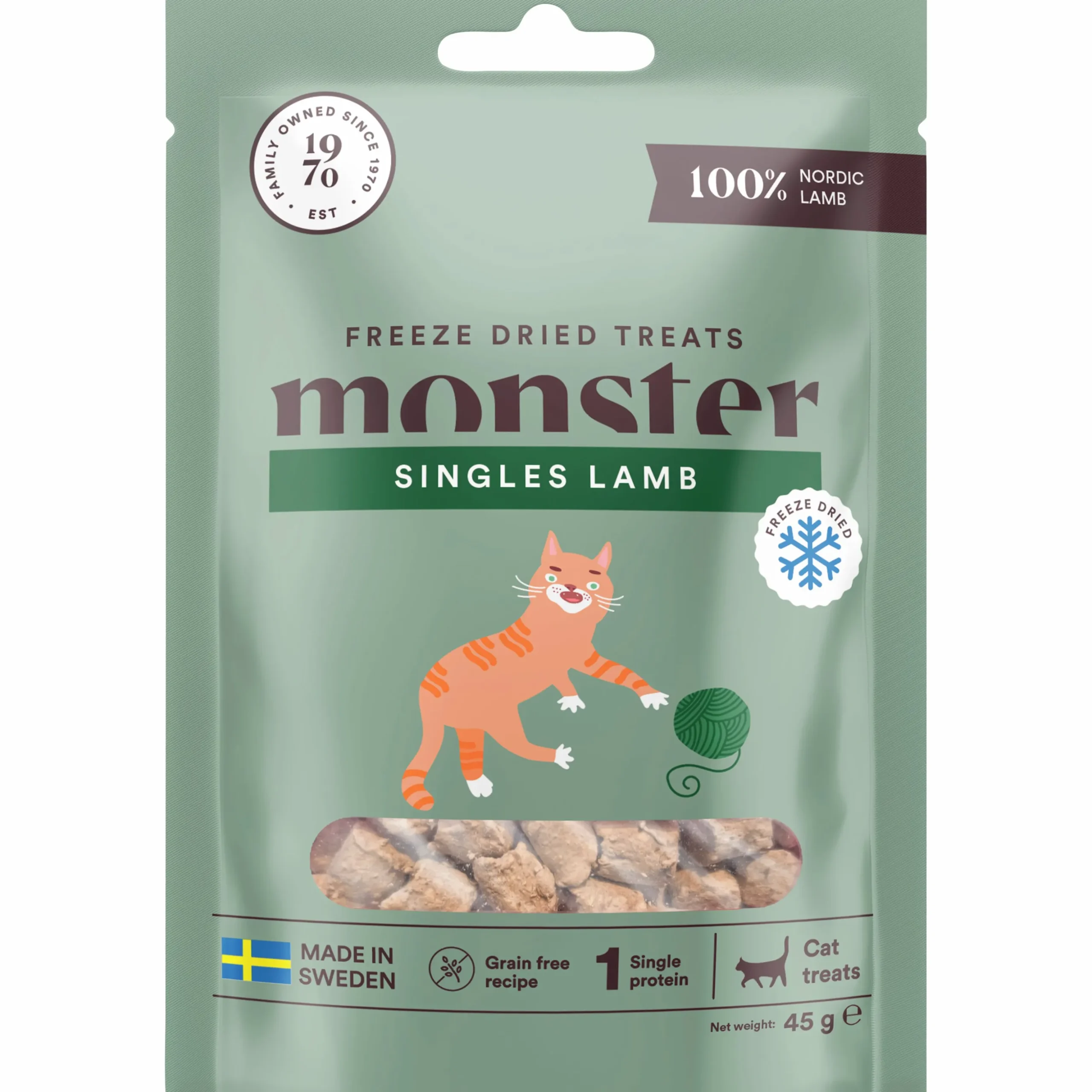 Kattgodis Monster Cat Treats Freeze Dried Lamb 45g
