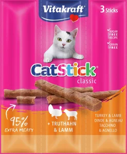 Kattgodis Vitakraft Cat Stick Mini Pinnar Kalkon/Lamm 3-p