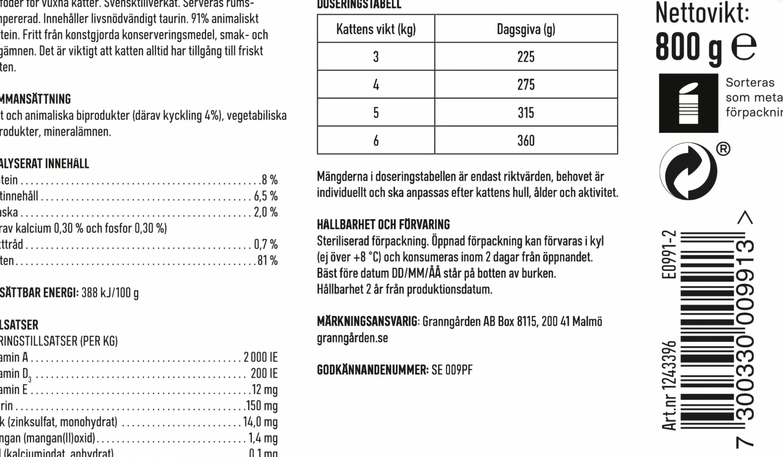 Kattmat Granngården Adult Kyckling 800g