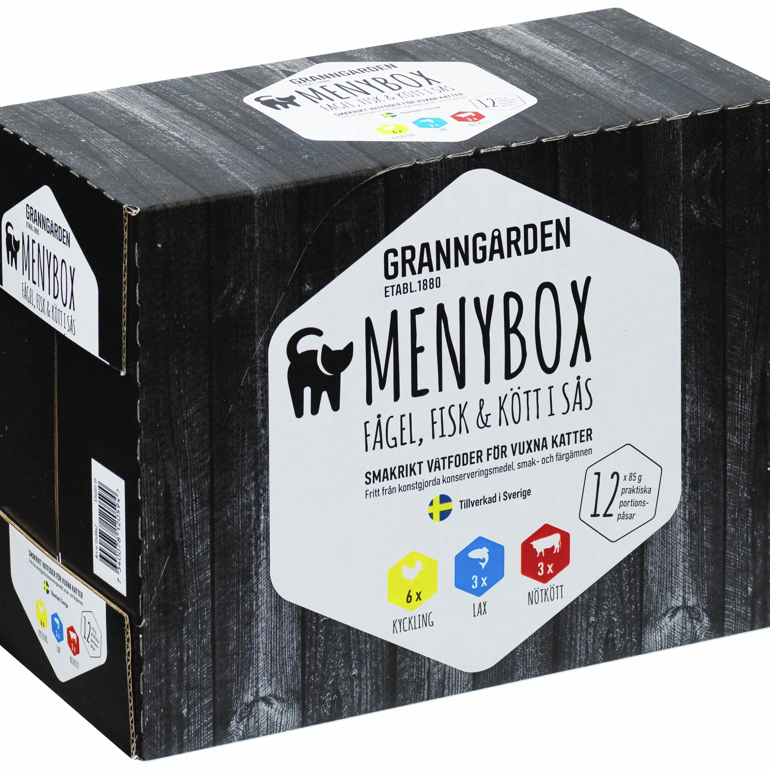 Kattmat Granngården Adult Menybox Kött/Fisk i sås 12x85g