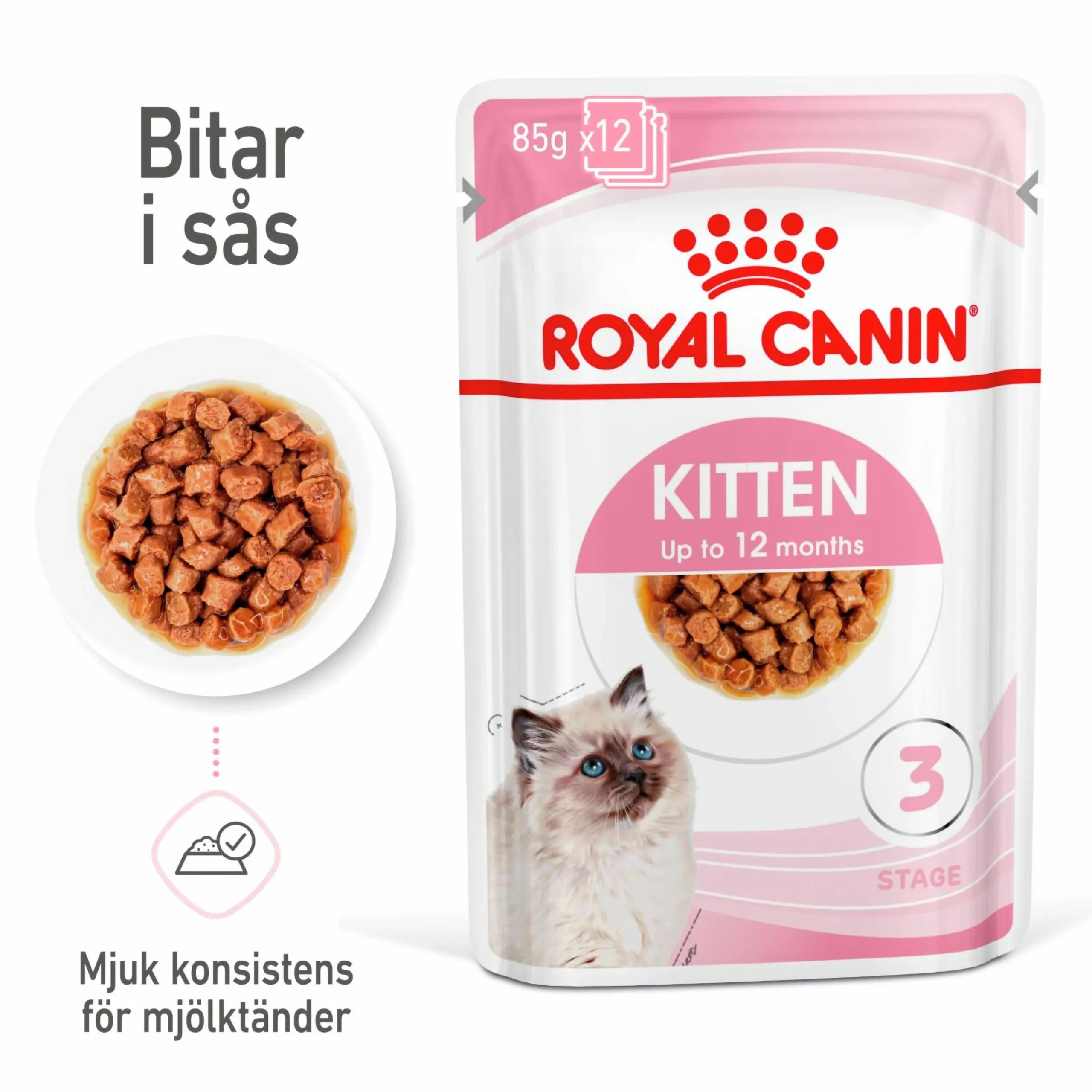 Kattmat Royal Canin Kitten Pouches Gravy Bitar i sås 12x85g