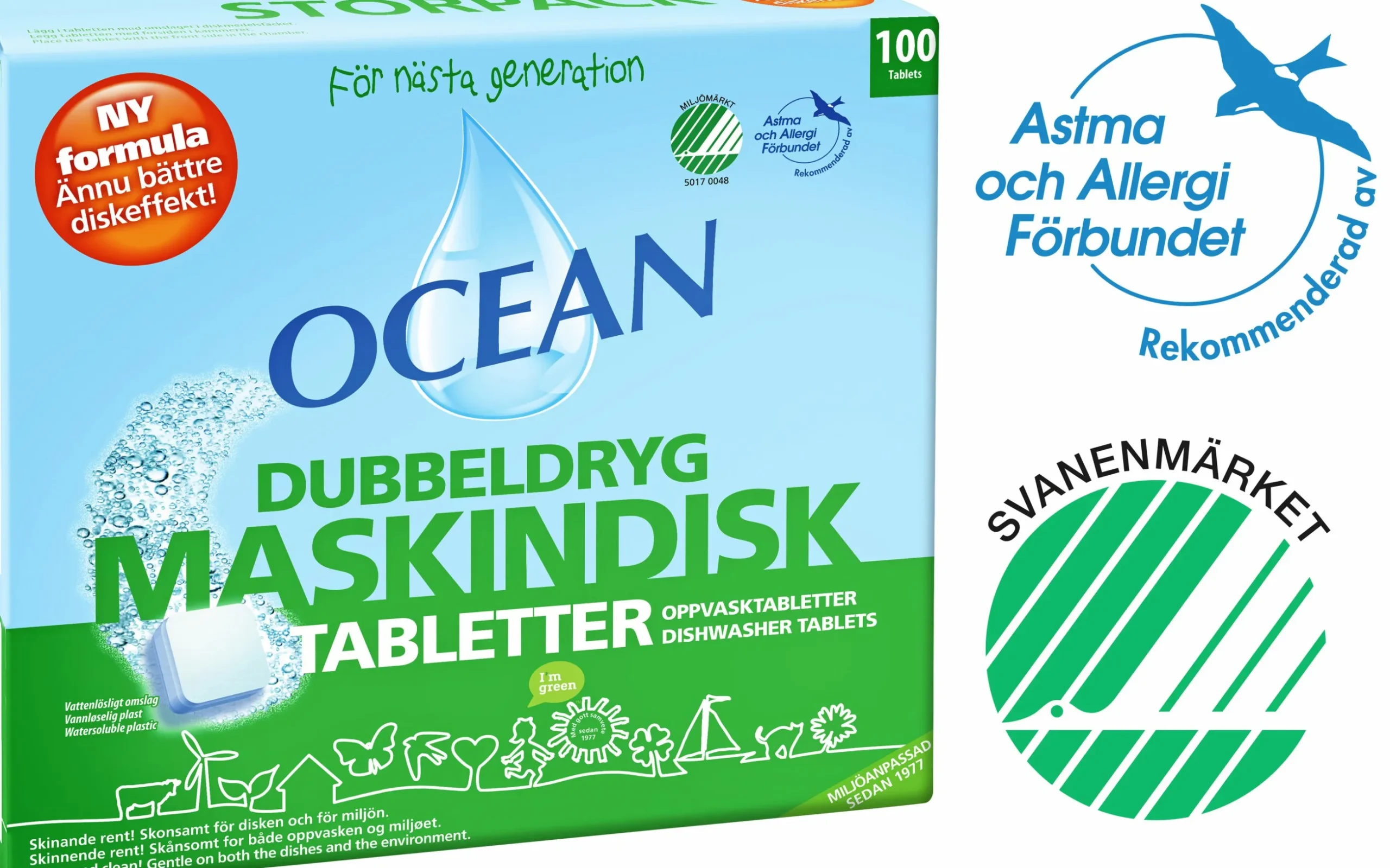 Maskindisktabletter Ocean Dubbeldryg 100-p