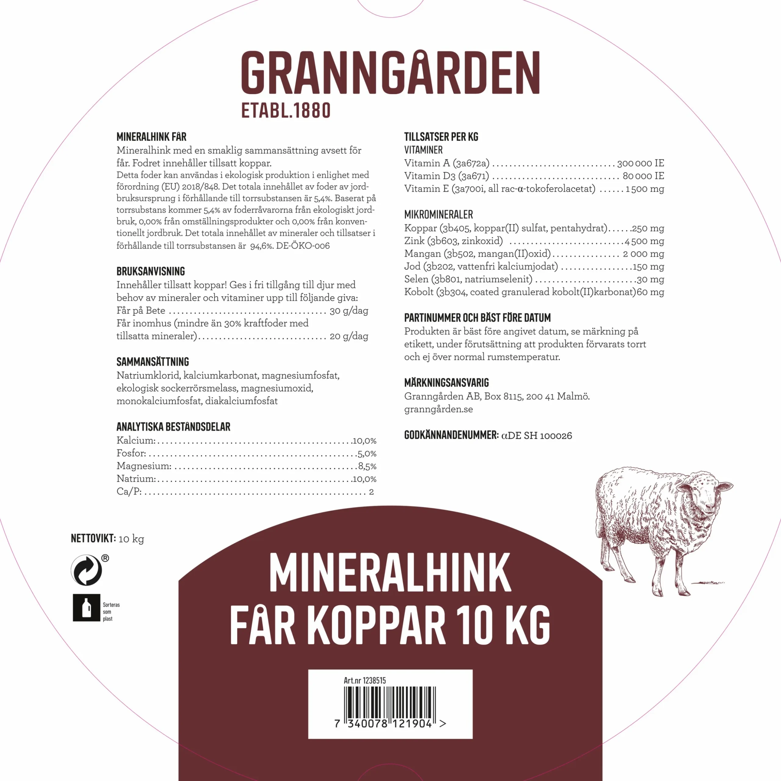 Mineralbalja Granngården Får Koppar 10kg