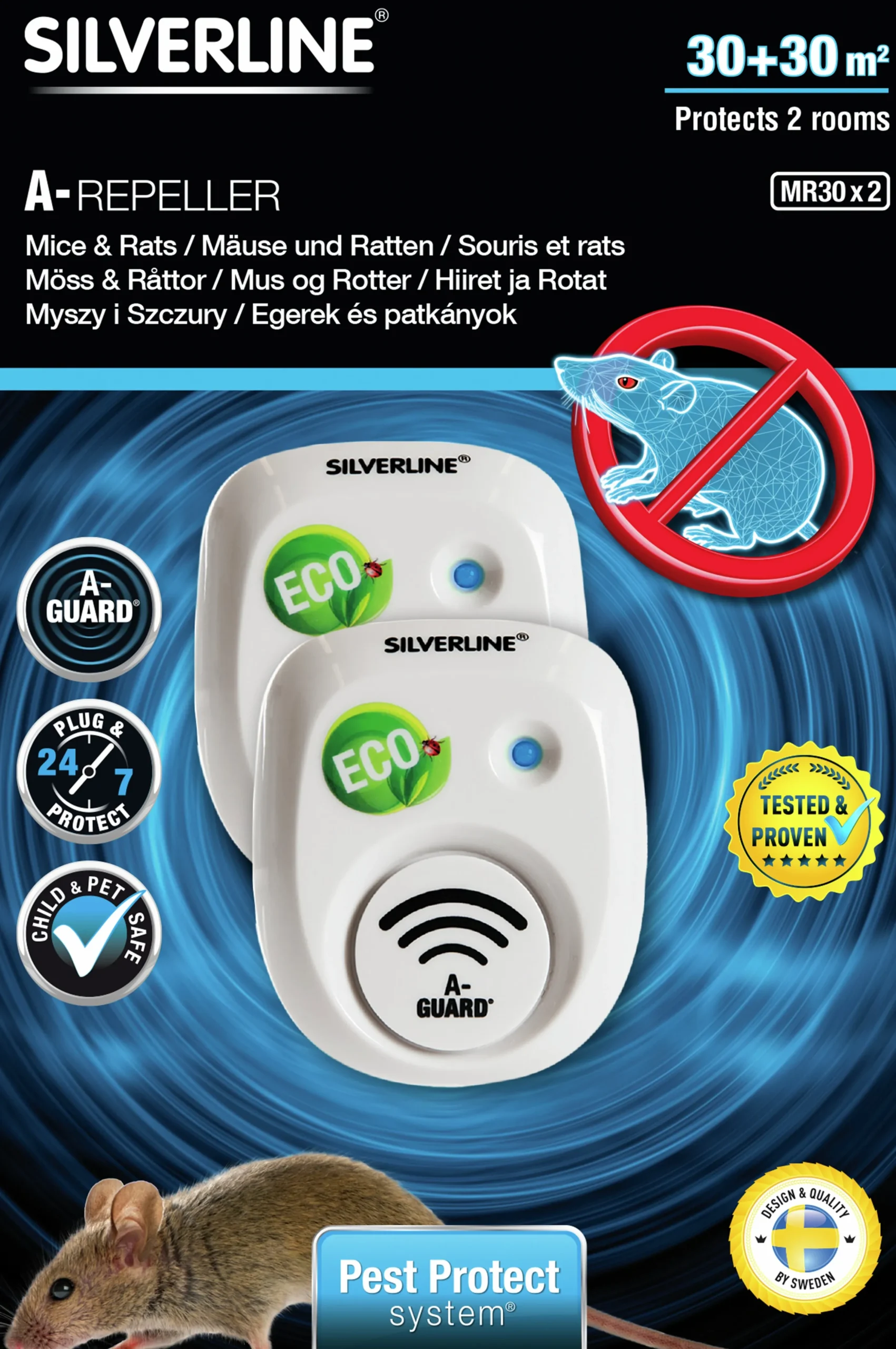 Mus- & Råttskrämma Silverline A-Repeller MR30 2-p