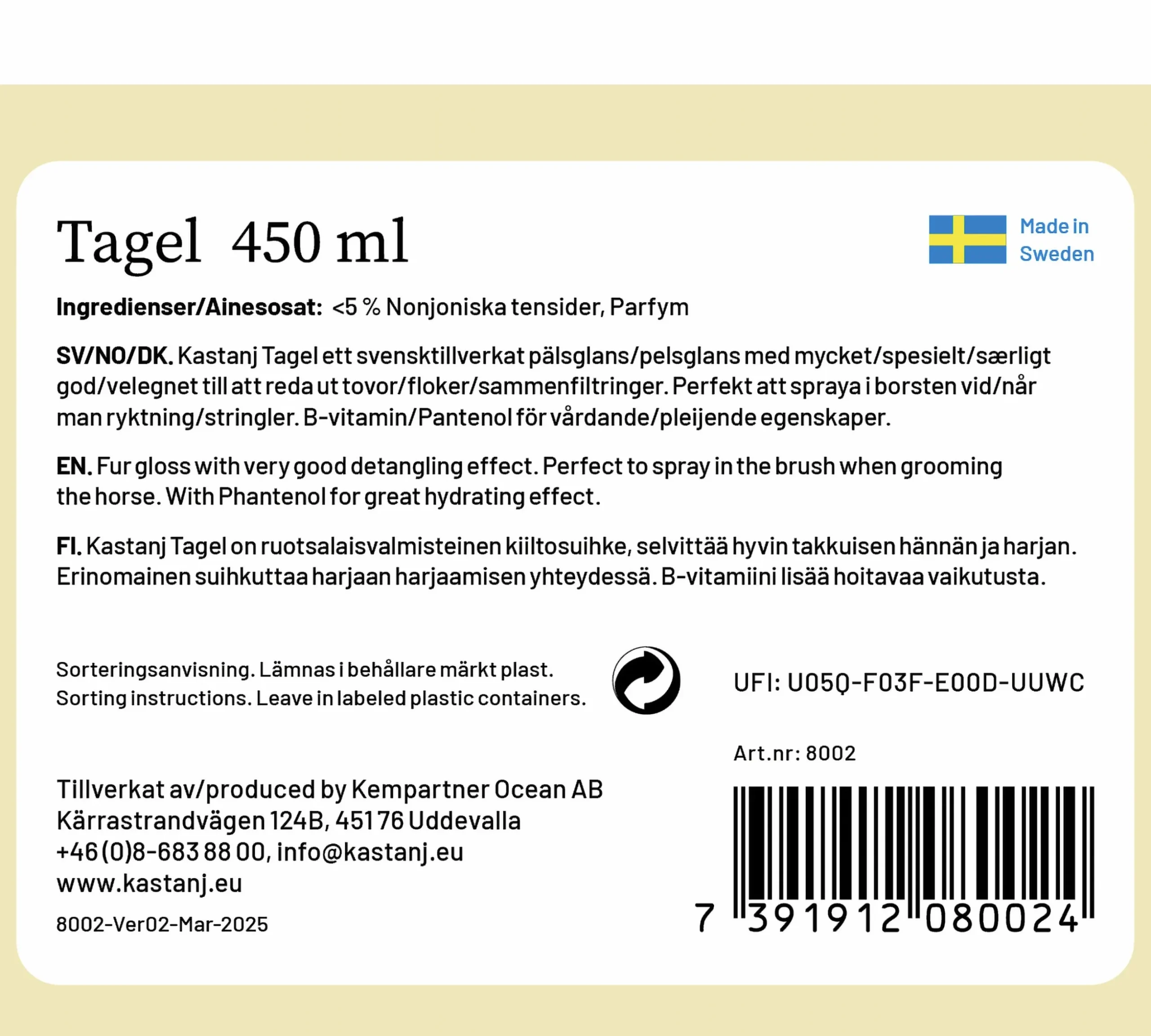 Pälsglans Kastanj by Ocean Tagel 450ml
