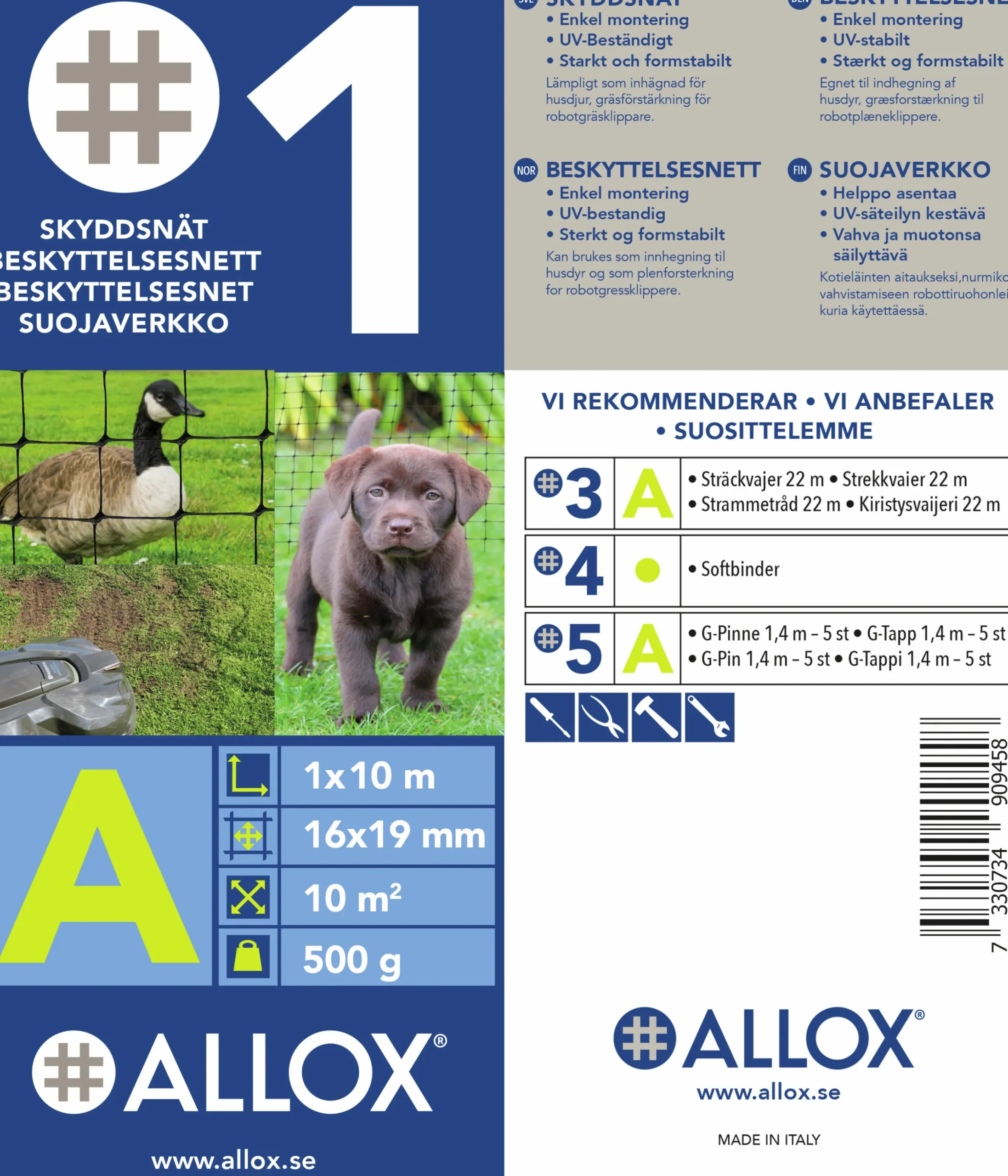 Skyddsnät Allox 1A Svart 1x10m