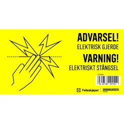 Varningsskylt Granngården 'Varning elektriskt stängsel' plast gul