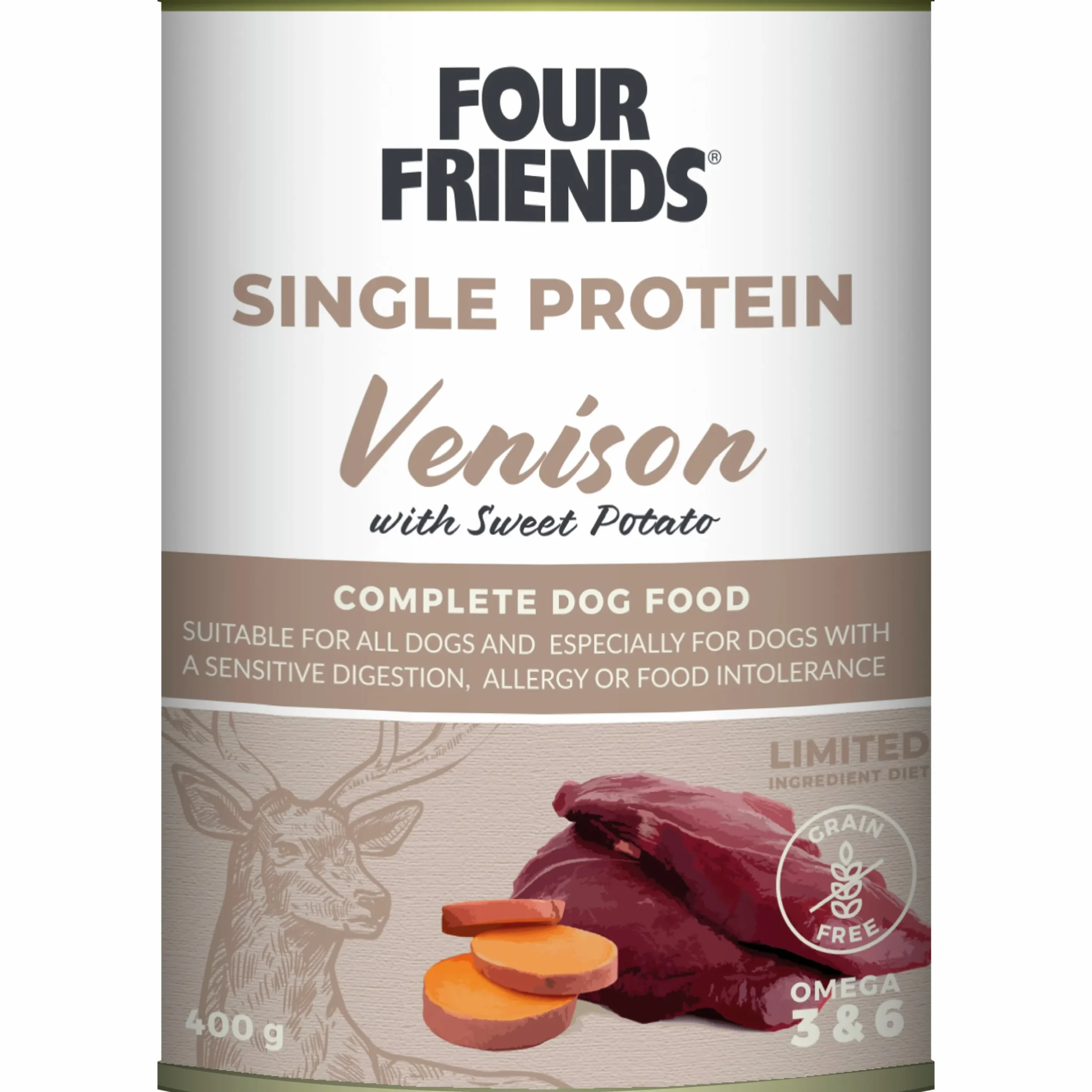 Våtfoder Four Friends Single Protein Vilt/Sötpotatis 400g